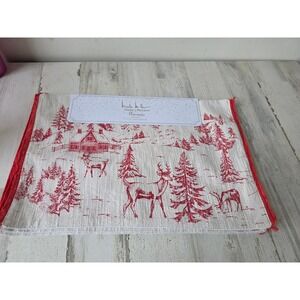 Nicole Miller reindeer glitter‎ red placemats new deer cottage tree rustic Xmas